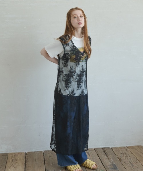 Crisp（クリスプ）の「Vネックチュールレースワンピース（ワンピース・レディース・ブラック/ナチュラル・FREE）」の3枚目の写真