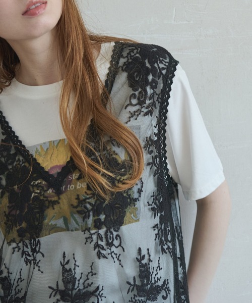 Crisp（クリスプ）の「Vネックチュールレースワンピース（ワンピース・レディース・ブラック/ナチュラル・FREE）」の7枚目の写真