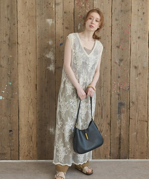 Crisp（クリスプ）の「Vネックチュールレースワンピース（ワンピース・レディース・ブラック/ナチュラル・FREE）」の10枚目の写真