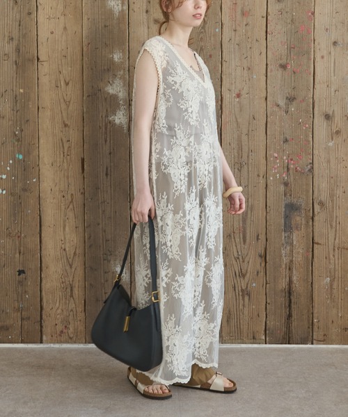 Crisp（クリスプ）の「Vネックチュールレースワンピース（ワンピース・レディース・ブラック/ナチュラル・FREE）」の12枚目の写真