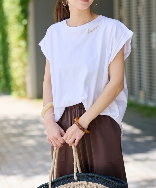 JOURNAL STANDARD relume(ジャーナルスタンダード レリューム)の「《追加2》刺繍ロゴフレンチTEE(Tシャツ/カットソー・レディース・ホワイト×ホワイト・FREE)」の6枚目の写真