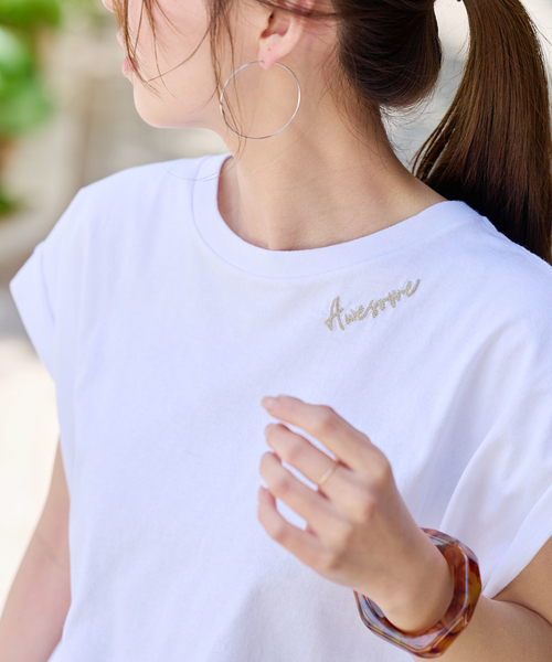 JOURNAL STANDARD relume(ジャーナルスタンダード レリューム)の「《追加2》刺繍ロゴフレンチTEE(Tシャツ/カットソー・レディース・ホワイト×ホワイト・FREE)」の9枚目の写真