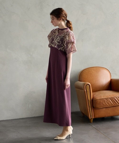 AIMER(エメ)の「フラワーモール刺繍キーネックブラウス×Iラインキャミソールワンピース 2点セットパーティードレス 結婚式 お呼ばれ ドレス 20代 30代(ドレス・レディース・ブラック/カーキ/レッド系その他/ベージュ/グリーン/スカイブルー・SMALL/MEDIUM/LARGE)」の11枚目の写真