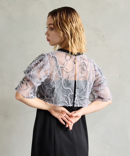 フラワーモール刺繍キーネックブラウス×Iラインキャミソールワンピース