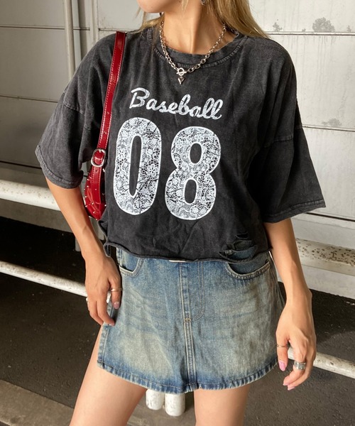 non-hedge(ノンヘッジ)の「ブリーチロゴショート丈Tシャツ(Tシャツ/カットソー・レディース・ブラック×ホワイト/ピンク/ブラック×ブラック/ブラック・FREE)」の2枚目の写真