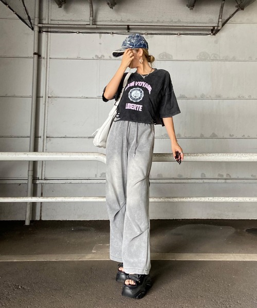 non-hedge(ノンヘッジ)の「ブリーチロゴショート丈Tシャツ(Tシャツ/カットソー・レディース・ブラック×ホワイト/ピンク/ブラック×ブラック/ブラック・FREE)」の8枚目の写真