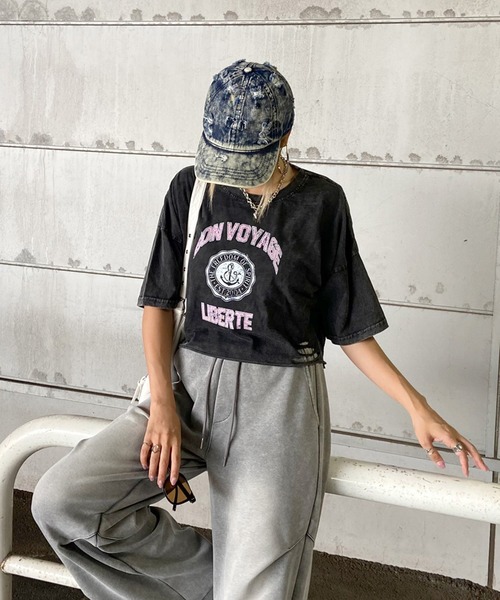 non-hedge(ノンヘッジ)の「ブリーチロゴショート丈Tシャツ(Tシャツ/カットソー・レディース・ブラック×ホワイト/ピンク/ブラック×ブラック/ブラック・FREE)」の9枚目の写真