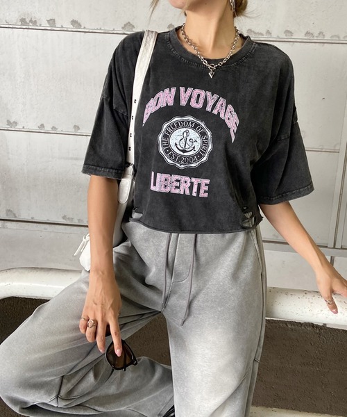 non-hedge(ノンヘッジ)の「ブリーチロゴショート丈Tシャツ(Tシャツ/カットソー・レディース・ブラック×ホワイト/ピンク/ブラック×ブラック/ブラック・FREE)」の10枚目の写真