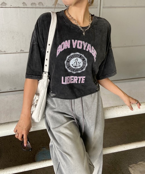 non-hedge(ノンヘッジ)の「ブリーチロゴショート丈Tシャツ(Tシャツ/カットソー・レディース・ブラック×ホワイト/ピンク/ブラック×ブラック/ブラック・FREE)」の11枚目の写真