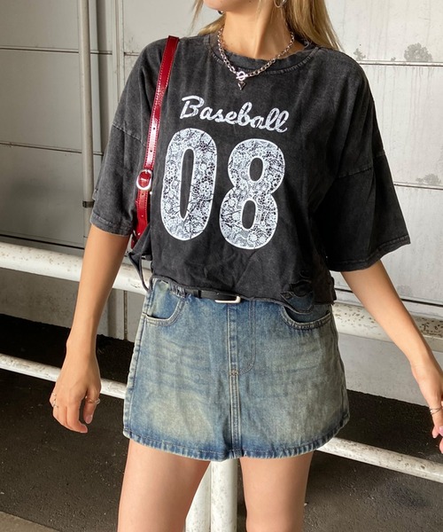 non-hedge(ノンヘッジ)の「ブリーチロゴショート丈Tシャツ(Tシャツ/カットソー・レディース・ブラック×ホワイト/ピンク/ブラック×ブラック/ブラック・FREE)」の18枚目の写真