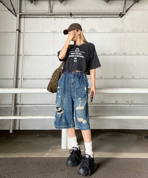 non-hedge(ノンヘッジ)の「ブリーチロゴショート丈Tシャツ(Tシャツ/カットソー・レディース・ブラック×ホワイト/ピンク/ブラック×ブラック/ブラック・FREE)」の12枚目の写真