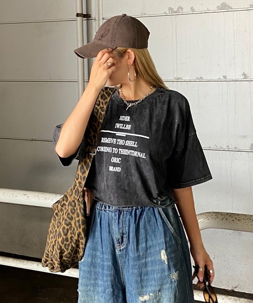 non-hedge(ノンヘッジ)の「ブリーチロゴショート丈Tシャツ(Tシャツ/カットソー・レディース・ブラック×ホワイト/ピンク/ブラック×ブラック/ブラック・FREE)」の13枚目の写真