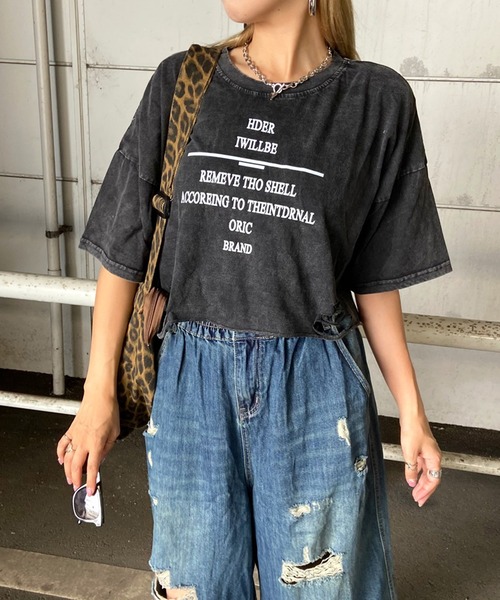 non-hedge(ノンヘッジ)の「ブリーチロゴショート丈Tシャツ(Tシャツ/カットソー・レディース・ブラック×ホワイト/ピンク/ブラック×ブラック/ブラック・FREE)」の14枚目の写真