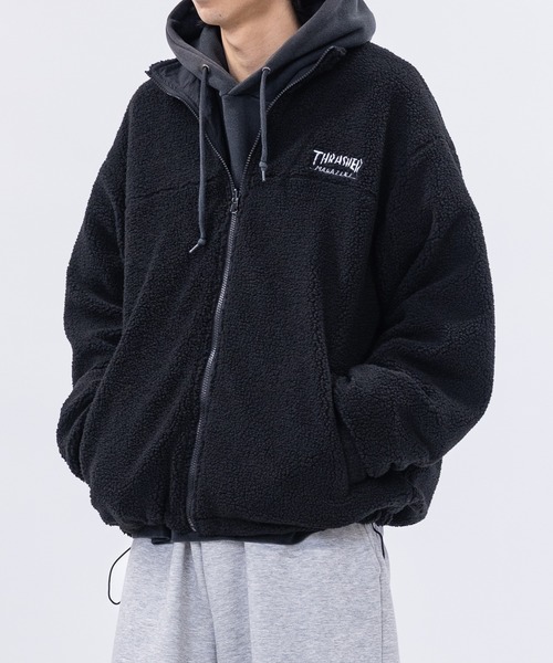 THRASHER（スラッシャー）の「【at】〔THRASHER/スラッシャー〕ナイロン＆シープボア スタンドネック リバーシブルブルゾン（ナイロンジャケット・メンズ・ライトグレー/ブラック/カーキ・MEDIUM/LARGE）」の6枚目の写真