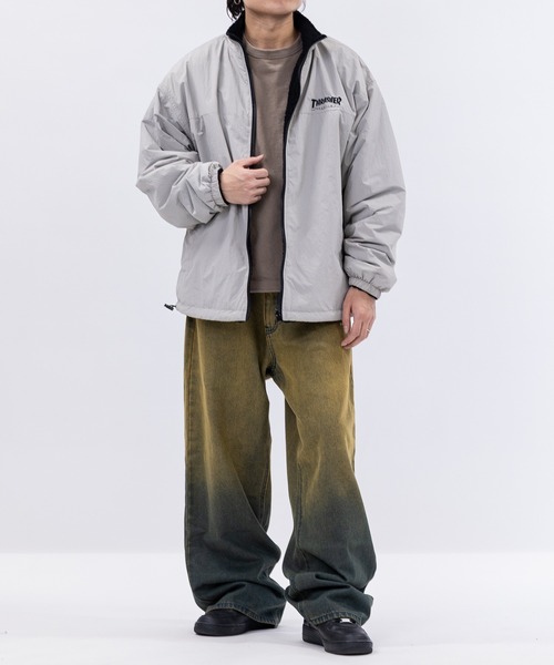 THRASHER（スラッシャー）の「【at】〔THRASHER/スラッシャー〕ナイロン＆シープボア スタンドネック リバーシブルブルゾン（ナイロンジャケット・メンズ・ライトグレー/ブラック/カーキ・MEDIUM/LARGE）」の14枚目の写真