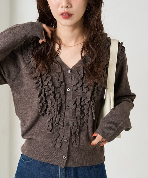 限定展開 ちび フリル Vネック ニット カーディガン