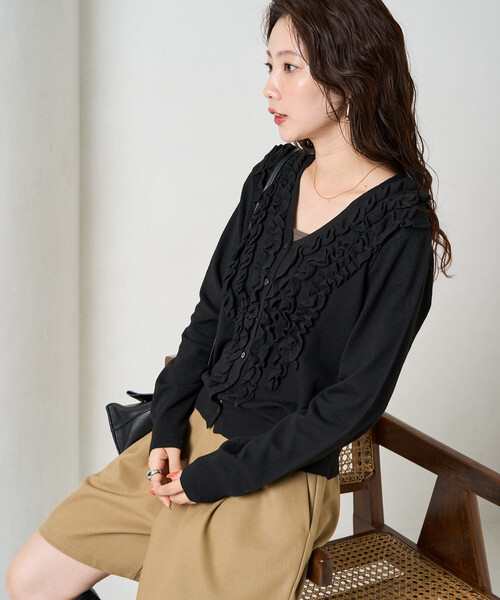 ETRO カシミヤ混 ニット カーディガン フリル 大きいサイズ 44 黒 ETRO カシミヤ混 ニット カーディガン フリル 大きいサイズ 44 黒