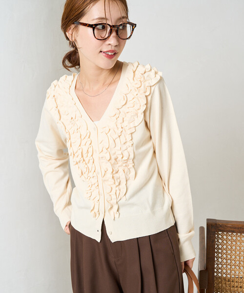 セール】限定展開 ちび フリル Vネック ニット カーディガン
