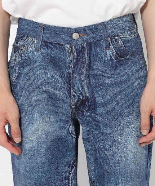 セール】ズラシプリントデニムパンツ(HARE)（デニムパンツ