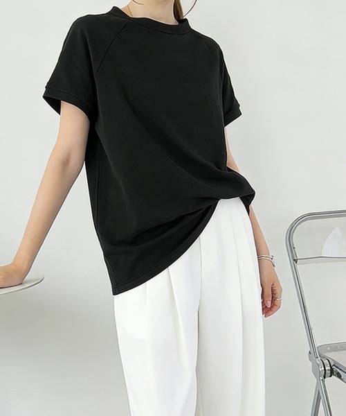 Miniministore(ミニミニストア)の「ボーダーTシャツ 半袖チュニックTシャツ(Tシャツ/カットソー・レディース・ベージュ/チャコールグレー/イエロー/ネイビー/ホワイト系/ライトピンク/ブラック/ホワイト/ミント・FREE)」の4枚目の写真