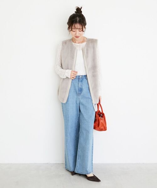 le.coeur blanc（ルクールブラン）の「フェイクファームートンベスト（その他アウター・レディース・グレイッシュベージュ/モカ・38）」の7枚目の写真