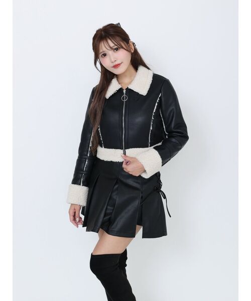 EATME(イートミー)の「フェイクムートンショートブルゾン(ブルゾン・レディース・アイボリー/ブラック/キャメル・FREE)」の12枚目の写真