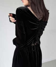 JUNOAH（ジュノア）の「薄手バックドロストベロアワンピース(裏地なし)（ワンピース）」