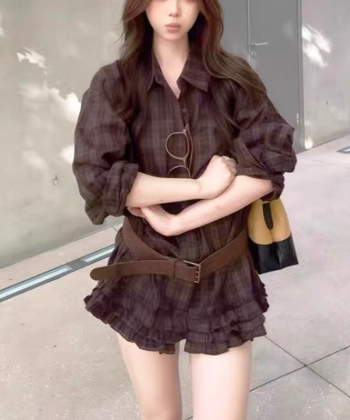 gossip!ロサンゼルス(ゴシップロサンゼルス)の「レトロチェック 裾フリルシャツ(シャツ/ブラウス・レディース・チェック・L/M)」の5枚目の写真
