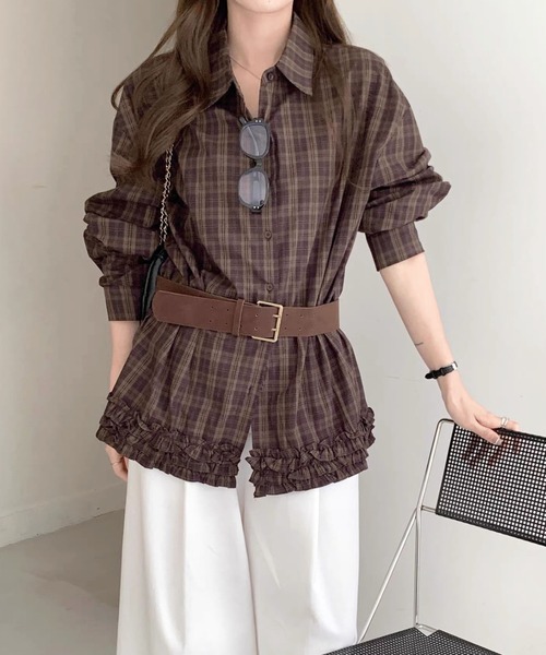 gossip!ロサンゼルス(ゴシップロサンゼルス)の「レトロチェック 裾フリルシャツ(シャツ/ブラウス・レディース・チェック・L/M)」の6枚目の写真