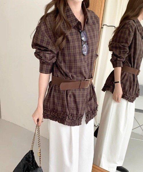 gossip!ロサンゼルス(ゴシップロサンゼルス)の「レトロチェック 裾フリルシャツ(シャツ/ブラウス・レディース・チェック・L/M)」の7枚目の写真