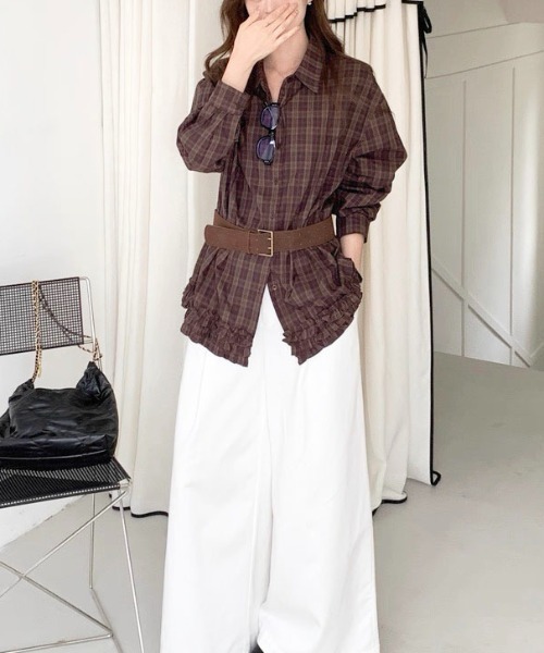 gossip!ロサンゼルス(ゴシップロサンゼルス)の「レトロチェック 裾フリルシャツ(シャツ/ブラウス・レディース・チェック・L/M)」の8枚目の写真