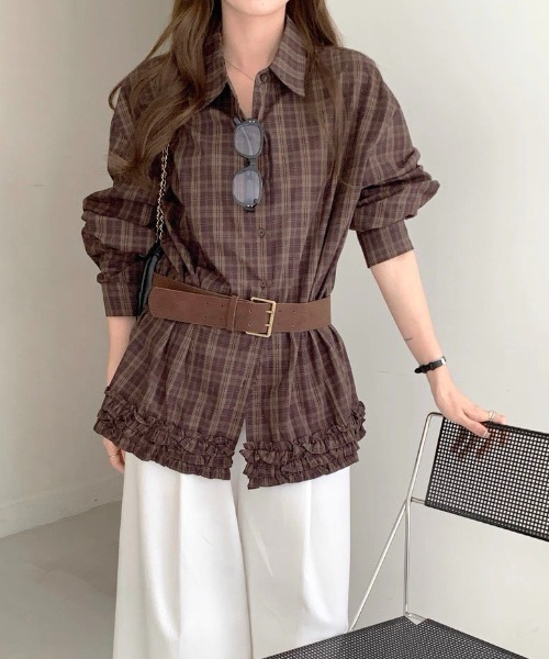 gossip!ロサンゼルス(ゴシップロサンゼルス)の「レトロチェック 裾フリルシャツ(シャツ/ブラウス・レディース・チェック・L/M)」の9枚目の写真