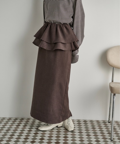 THE YOn（ザヨン）の「フリルベルトセットナロースカート（スカート・レディース・キャメル/ミント/アッシュブラウン/アイボリー・FREE）」の3枚目の写真