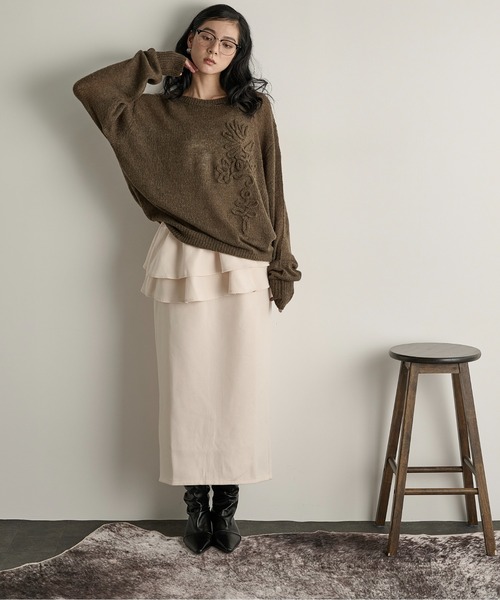 THE YOn（ザヨン）の「フリルベルトセットナロースカート（スカート・レディース・キャメル/ミント/アッシュブラウン/アイボリー・FREE）」の2枚目の写真