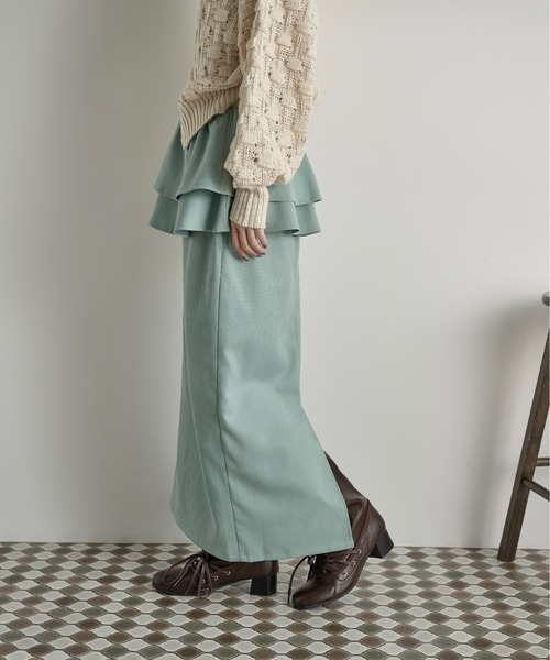 THE YOn（ザヨン）の「フリルベルトセットナロースカート（スカート・レディース・キャメル/ミント/アッシュブラウン/アイボリー・FREE）」の6枚目の写真