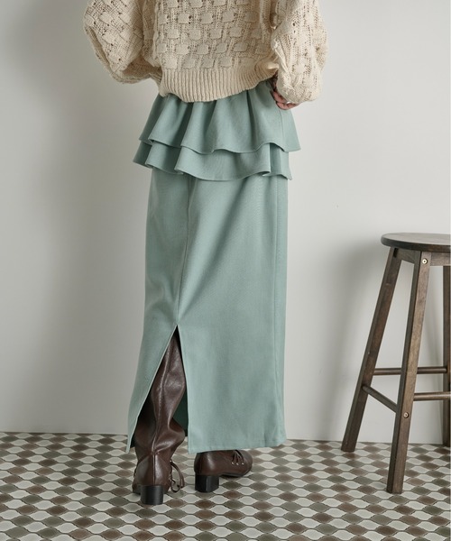 THE YOn（ザヨン）の「フリルベルトセットナロースカート（スカート・レディース・キャメル/ミント/アッシュブラウン/アイボリー・FREE）」の9枚目の写真