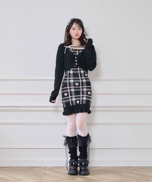 ハートチェックキャミワンピニットセットアップ（ワンピース）｜Honey