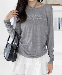 clear | チョーカー付きラインストーンロゴトップス［韓国ファッション カジュアル Y2K］≪AW新作≫(Tシャツ/カットソー)