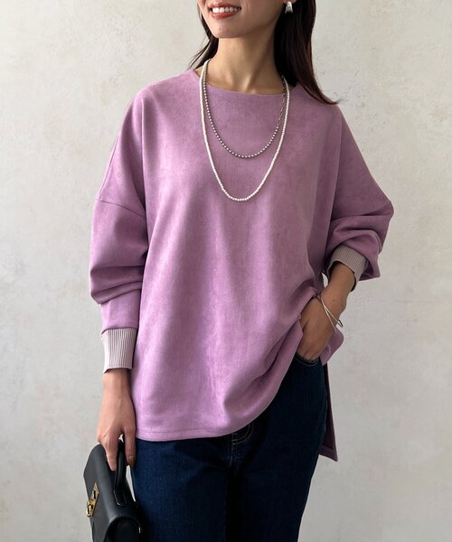 Chez toi(シェトワ)の「BACKリブスエードプルオーバー(Tシャツ/カットソー・レディース・チャコールグレー/パープル/アイボリー/ブラック・FREE)」の4枚目の写真