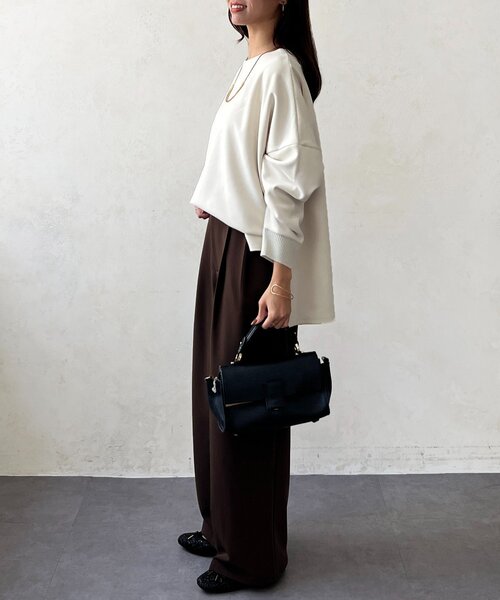 Chez toi(シェトワ)の「BACKリブスエードプルオーバー(Tシャツ/カットソー・レディース・チャコールグレー/パープル/アイボリー/ブラック・FREE)」の15枚目の写真