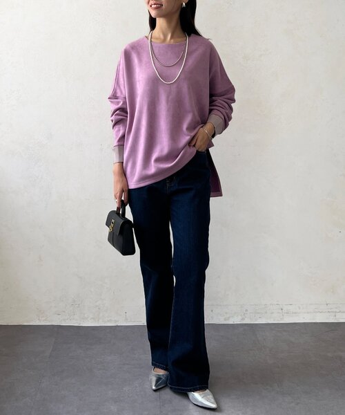 Chez toi(シェトワ)の「BACKリブスエードプルオーバー(Tシャツ/カットソー・レディース・チャコールグレー/パープル/アイボリー/ブラック・FREE)」の6枚目の写真