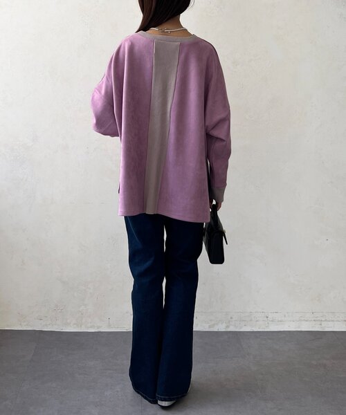 Chez toi(シェトワ)の「BACKリブスエードプルオーバー(Tシャツ/カットソー・レディース・チャコールグレー/パープル/アイボリー/ブラック・FREE)」の5枚目の写真