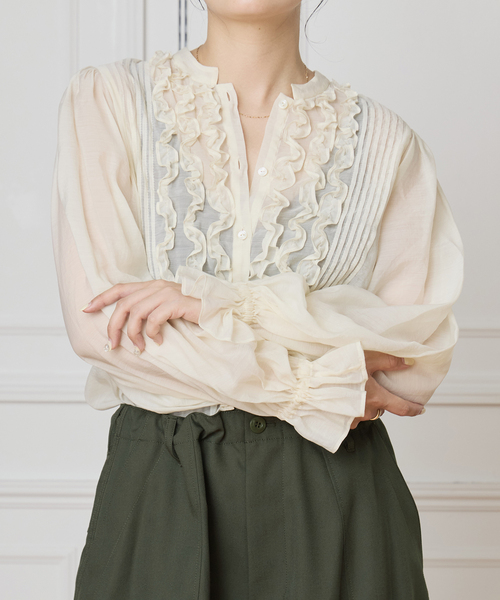 IENA LA BOUCLE（イエナラブークル）の「IENA LA BOUCLE フリルオーガンブラウス（シャツ/ブラウス・レディース・ホワイト/ブラック・FREE）」の14枚目の写真