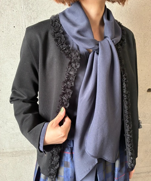 セール】チュールアクセントノーカラーカーディガン（カーディガン