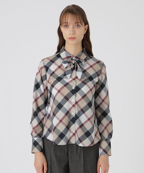 クレストブリッジチェックハーフスパンツイルリボンタイ付きシャツ
