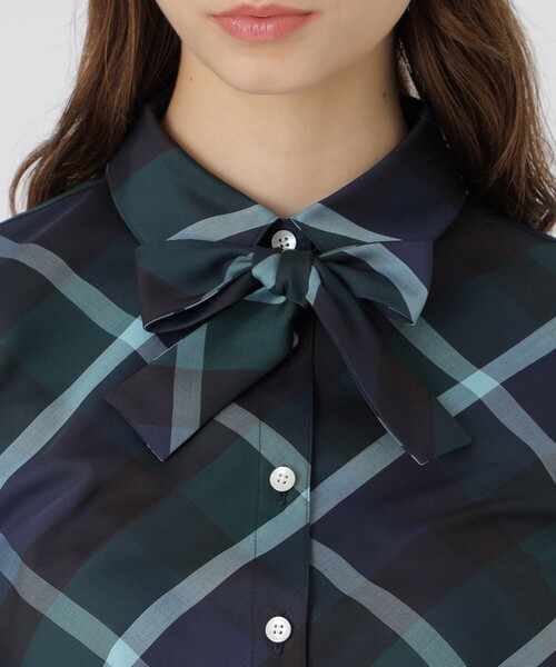 クレストブリッジチェックハーフスパンツイルリボンタイ付きシャツ