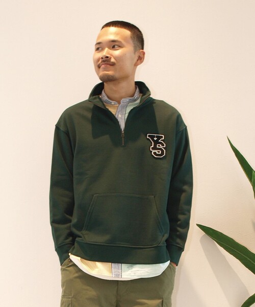 J.PRESS YORK STREET(ジェイプレスヨークストリート)の「【UNISEX】裏毛ロゴハーフジップ スウェット(Tシャツ/カットソー・メンズ・アイボリー系/ブラック系/ライトグレー系/ダークグリーン系・SMALL/MEDIUM/LARGE)」の4枚目の写真