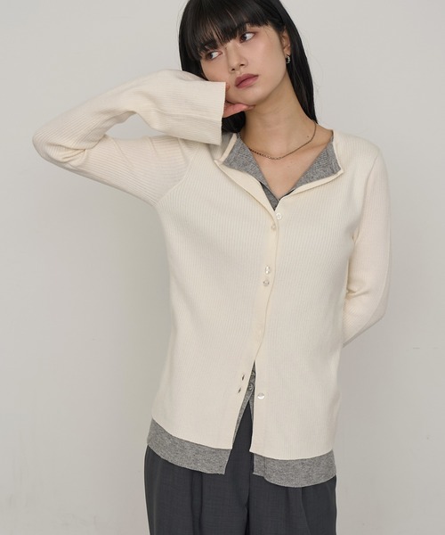 NOGLE(ノグル)の「【NOGLE/ノグル】レイヤードリブカーディガン(カーディガン/ボレロ・レディース・ホワイト系/ブラック系/ブラウン系/ネイビー系/グレー系/グレー系1/ブルー系/ネイビー系1・FREE)」の2枚目の写真