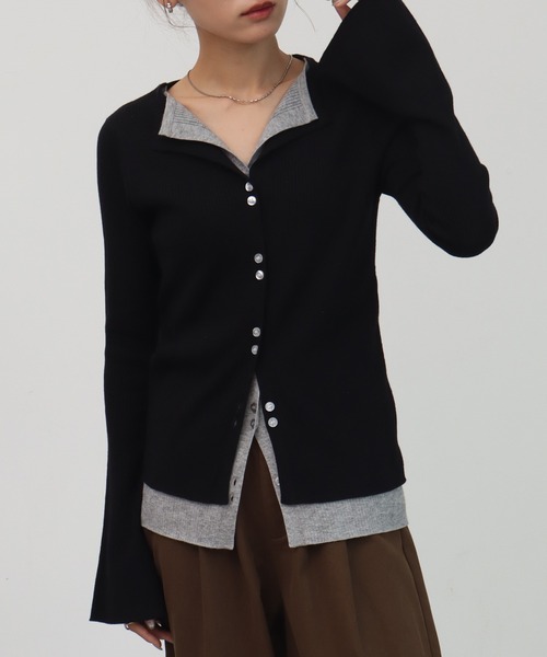 NOGLE(ノグル)の「【NOGLE/ノグル】レイヤードリブカーディガン(カーディガン/ボレロ・レディース・ホワイト系/ブラック系/ブラウン系/ネイビー系/グレー系/グレー系1/ブルー系/ネイビー系1・FREE)」の3枚目の写真