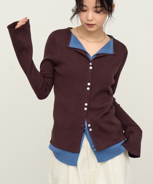 NOGLE(ノグル)の「【NOGLE/ノグル】レイヤードリブカーディガン(カーディガン/ボレロ・レディース・ホワイト系/ブラック系/ブラウン系/ネイビー系/グレー系/グレー系1/ブルー系/ネイビー系1・FREE)」の1枚目の写真